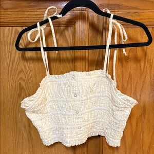 Cream Smocked Tie-Shoulder Crop Camisole
